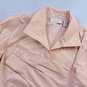 Chicos Button Down Shirt Womens 0 Small Pink‎ No-Iron Coastal Casual Office